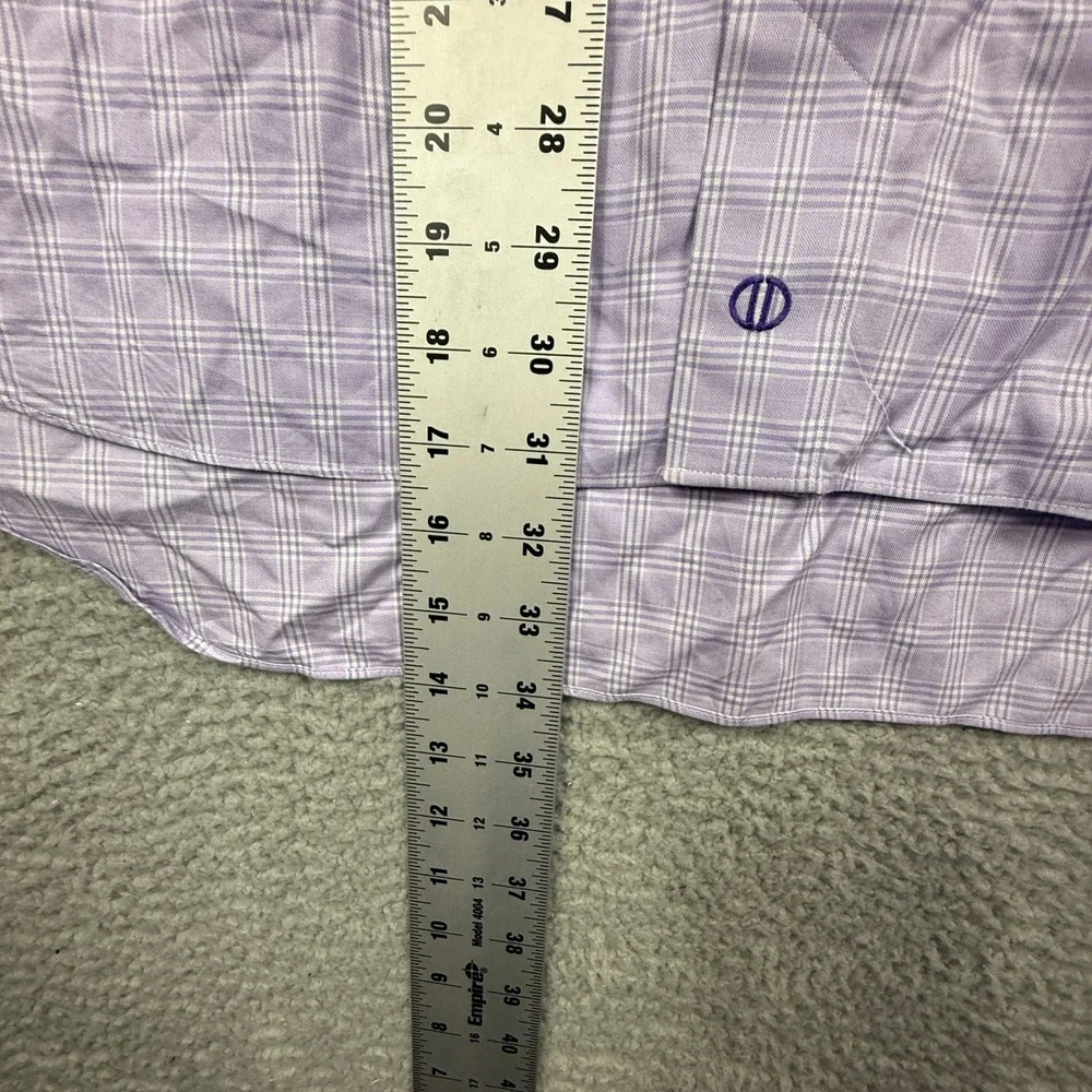 David Donahue Mens Purple Plaid Dress‎ Shirt 18 34 35 100% Cotton Button Up